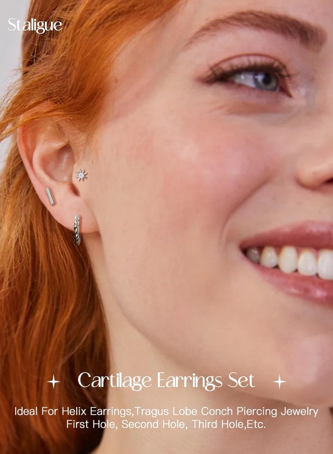 Staligue Hypoallergenic Surgical Steel Flat Back Earrings for Women Trendy 14K Gold Cartilage Earring Helix Conch Tragus Piercing Jewelry Earring Stacks Small Hoop Flatback Earrings Sets for Multiple Piercing - Image 4